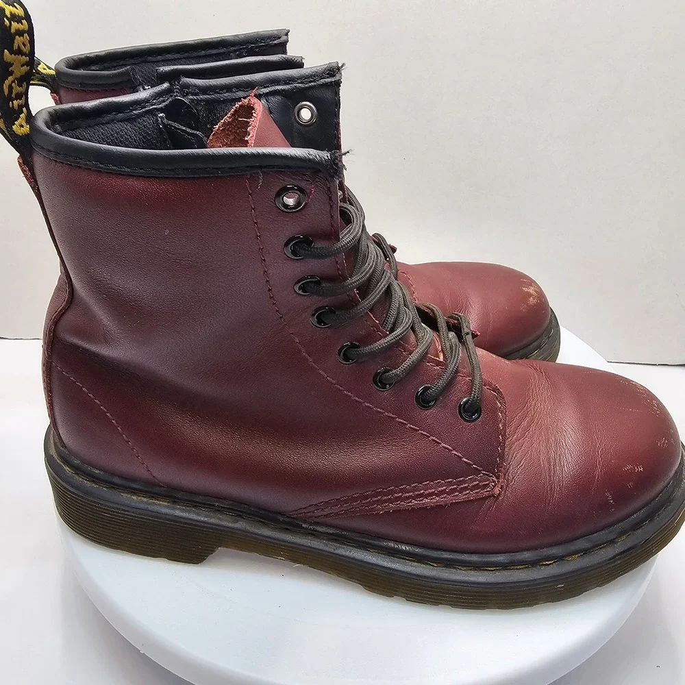 Dr Martens Docs Youth Kids Size 3 Boots  Cherry Red Leather Combat‎ Boots 1460J